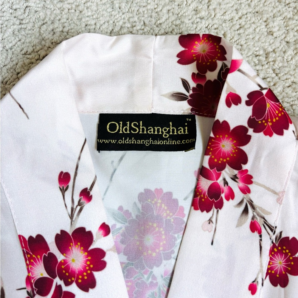 Pale Pink & Red Cherry Blossom Satin Kimono Dress… - image 6